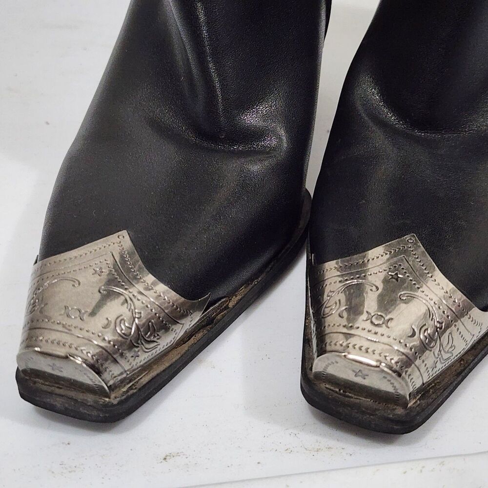 Fashion Nova Western Cowboy Boot Black Faux Leather Stack Heel EUR 37 US 6-6.5 - Picture 2 of 16